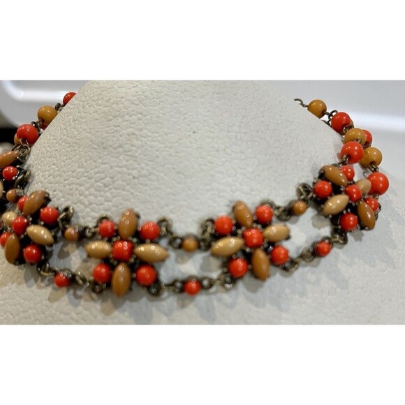 Y2K Desdstock 11 ~ 15in Choker Necklace Floral Flowers Brown Fairy Grunge - Picture 4 of 6